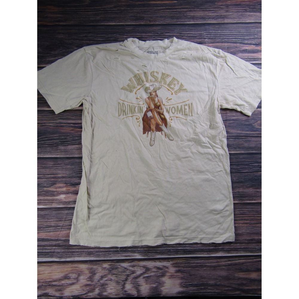 American Highway Adult XL Beige T Shirt Whiksey Drink Woman Country Cowgirl